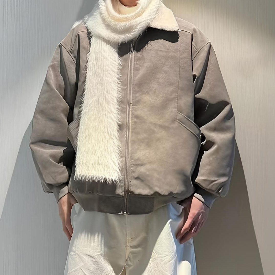 冬季美拉德pu皮毛领座山雕棉衣男加绒加厚情侣棉服外套高级感男装