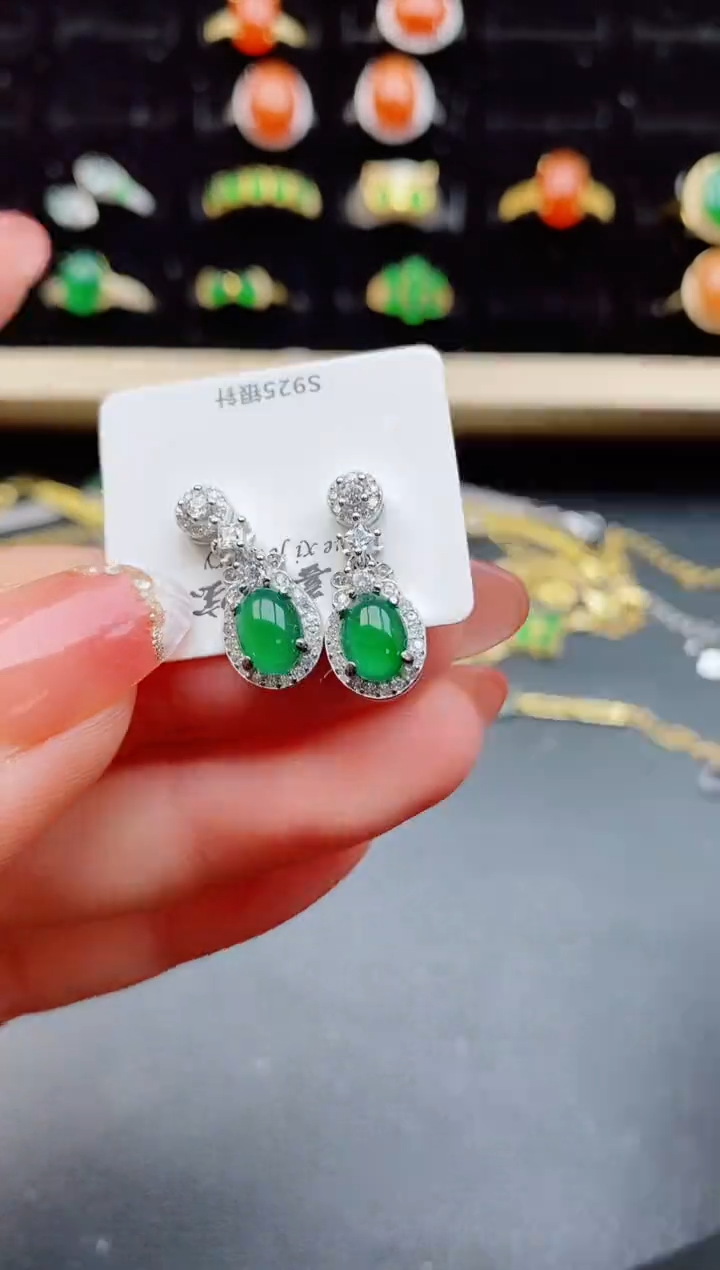 【闪购商品】翡翠耳饰银S925镶嵌212121