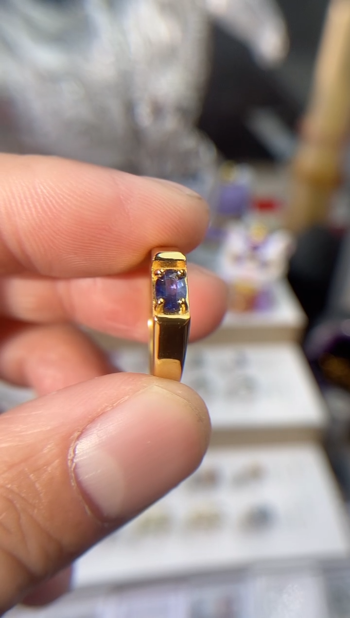 【闪购商品】蓝宝石戒指银S925镀金镶嵌活口戒圈拍下备注身高体重