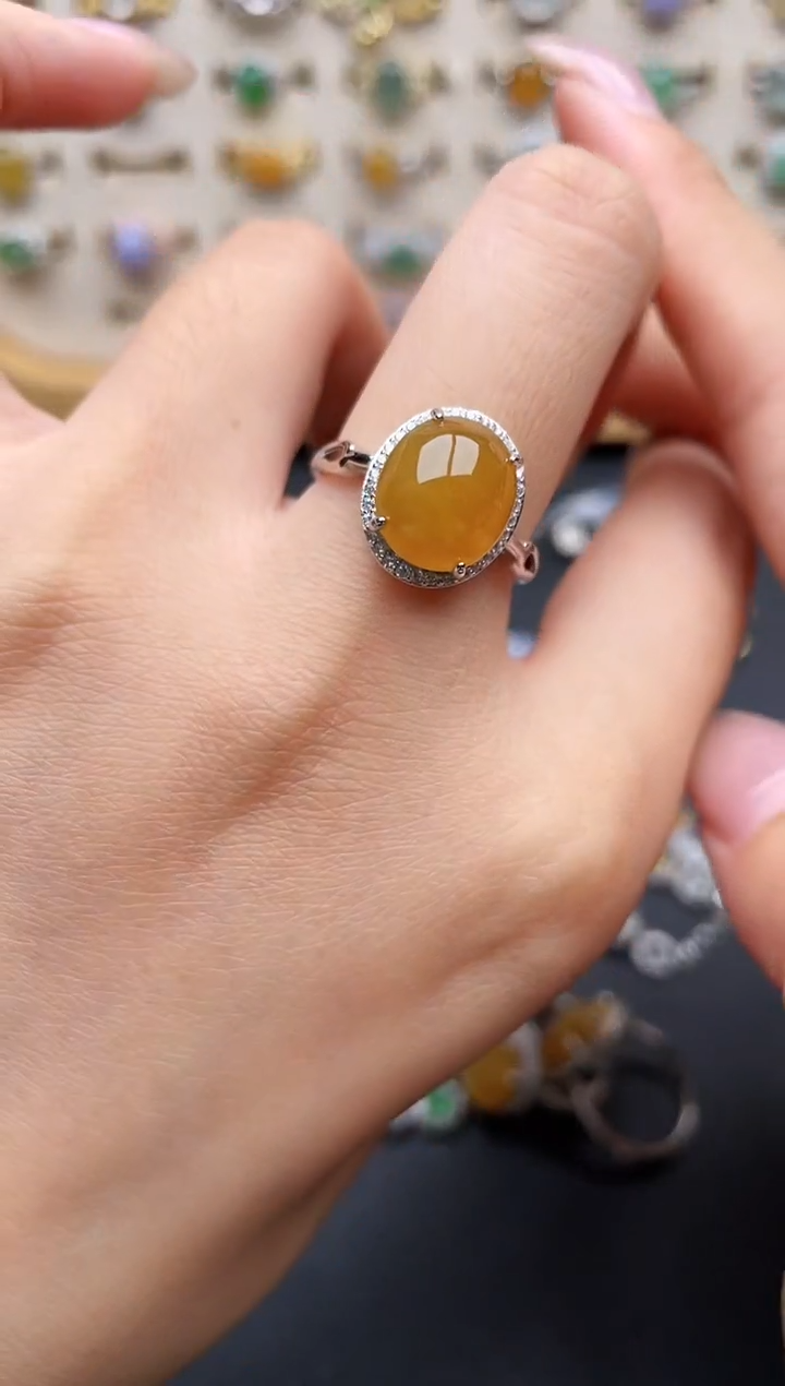 银S925镶嵌戒指翡翠一物一证一礼盒