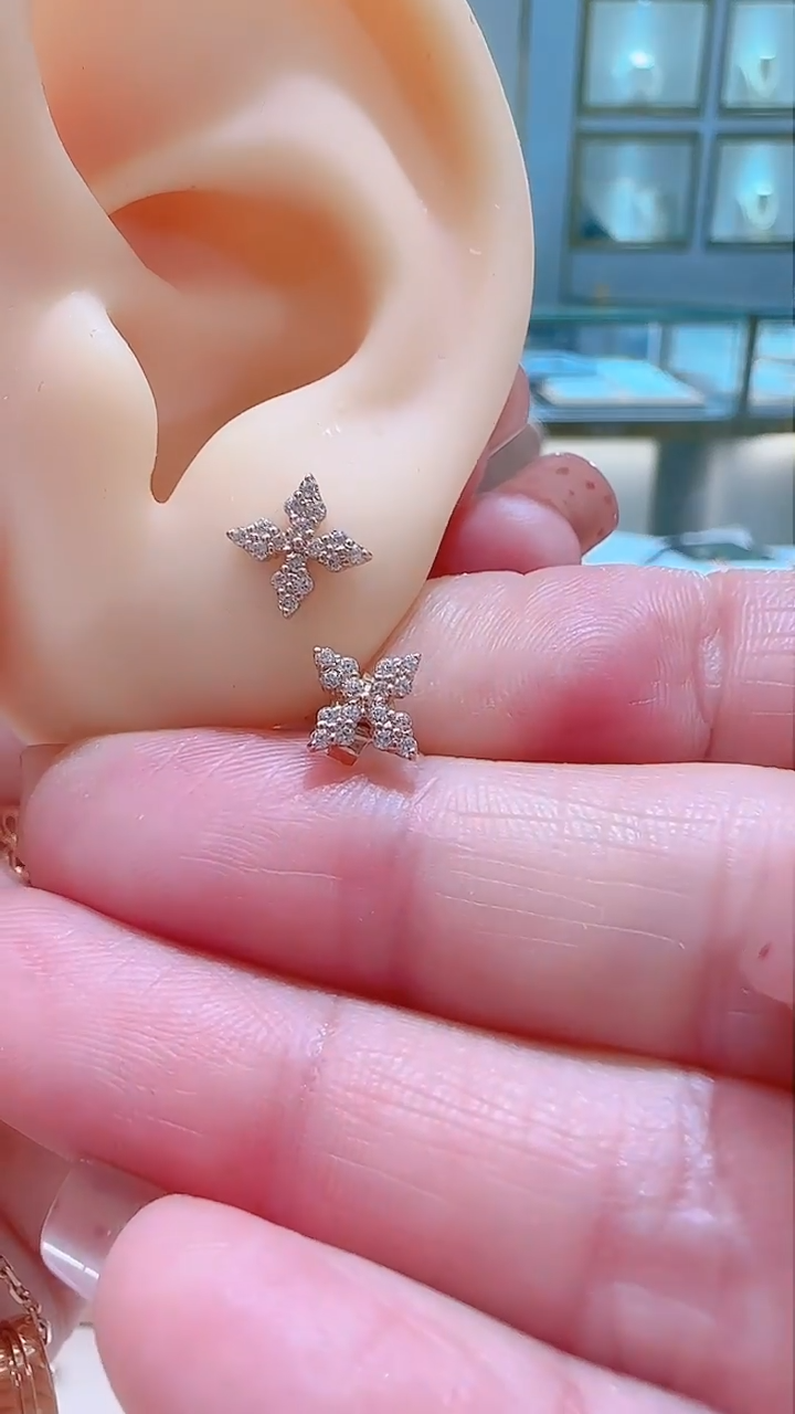 【闪购商品】合成立方氧化锆耳饰18K金镶嵌耳饰