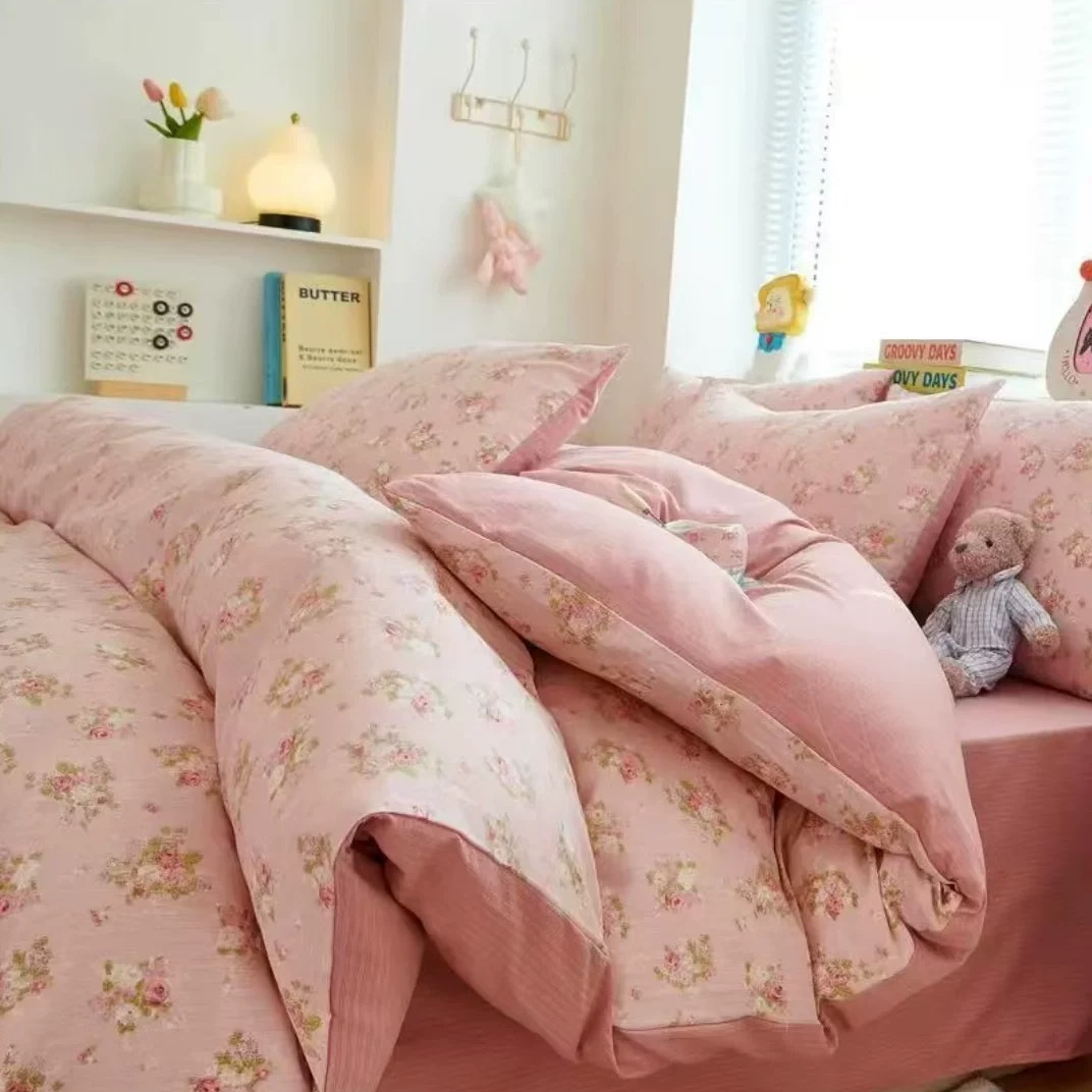 四件套【春和豆沙】有氧提花双层纱母婴级韩版碎花柔软透气床单