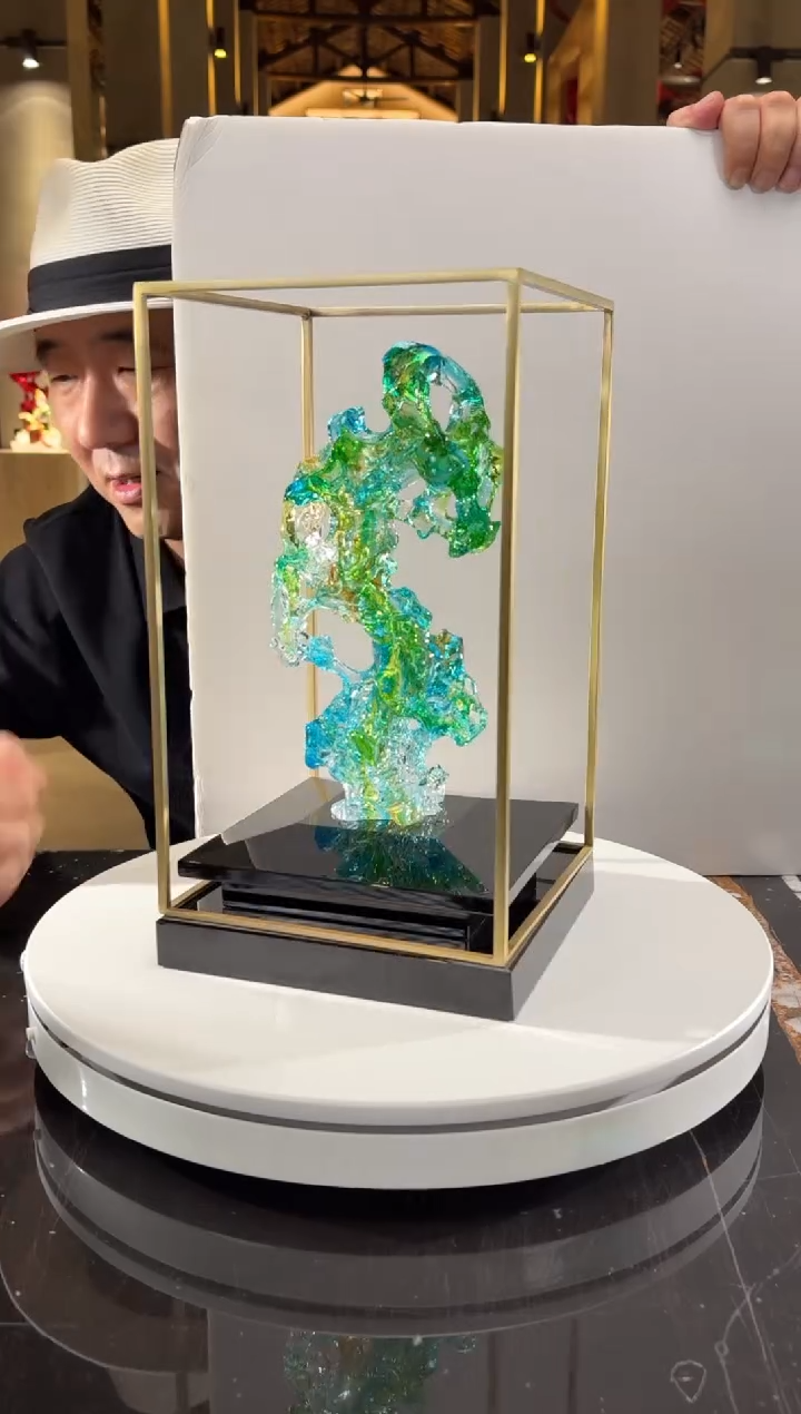 摆件CS0202001欧碧色小太湖石+定制黑底座架子