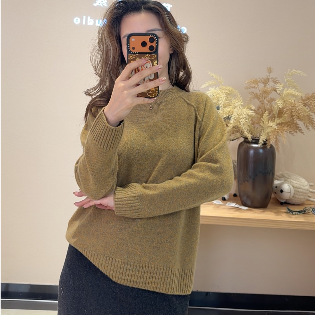 7针型 特种花式纱 插肩袖羊绒衫显瘦百搭圆领保暖山羊绒针织衫女
