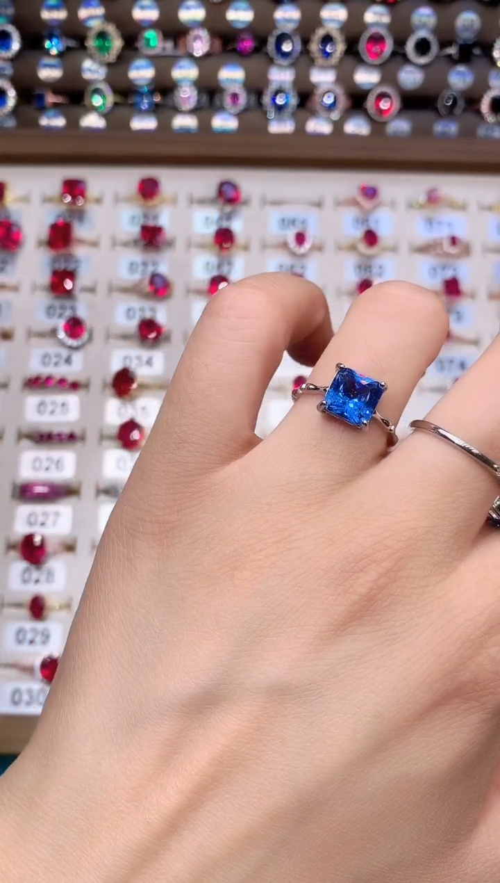 蓝宝石戒指银S925镶嵌8银色