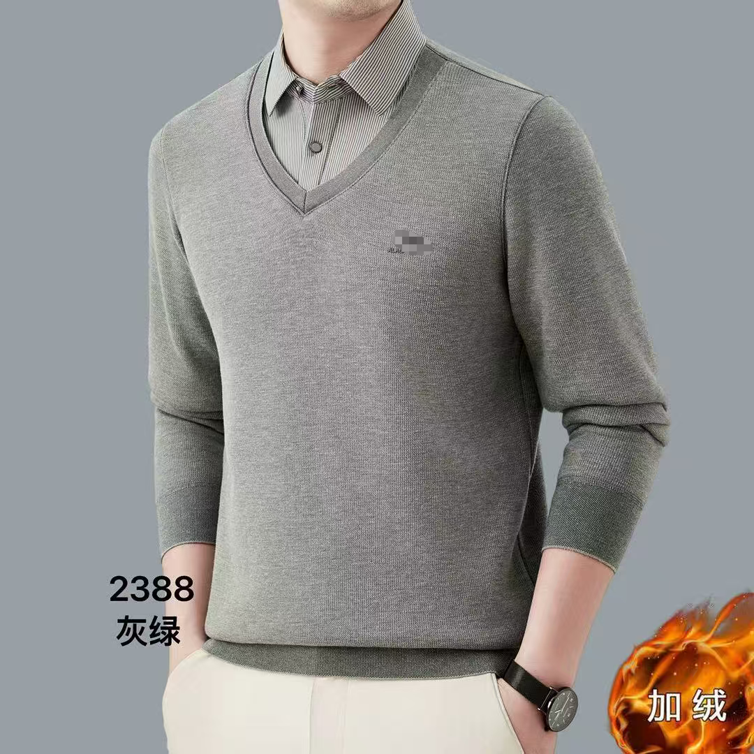 冬季加绒假两件男士T恤2388