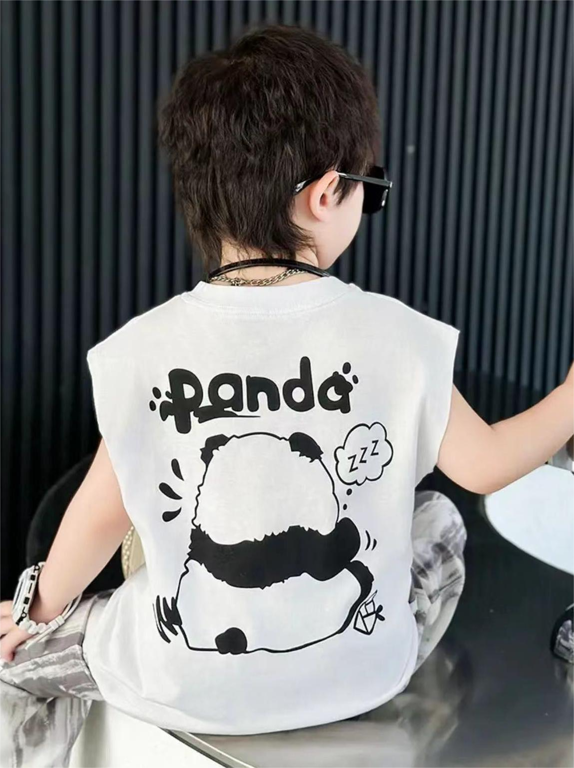 印花卡通动漫男夏季无袖圆领背心坎肩潮流欧若精灵风洋气通勤