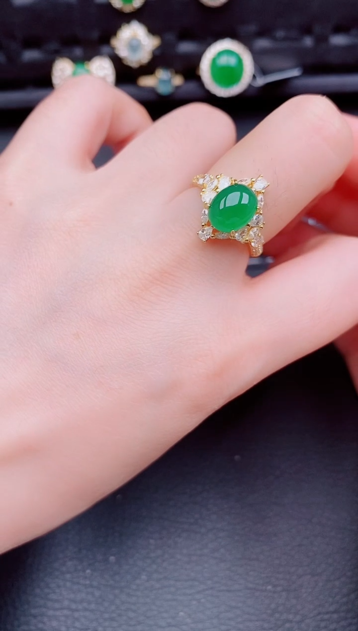 【闪购商品】翡翠戒指银S925镶嵌天然a货翡翠442