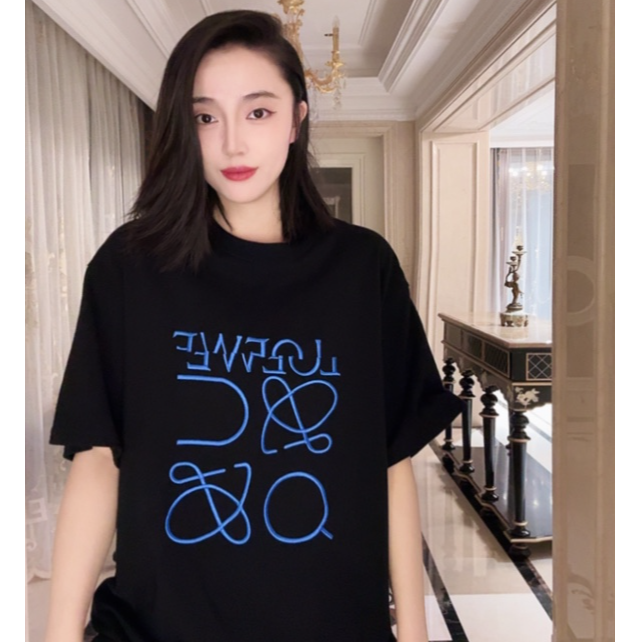 Millonthe【错位三色】25s春夏错位字母刺绣短袖290g男女同款FANFAN