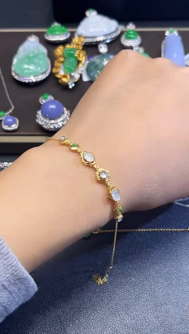 【闪购商品】翡翠手链18K金镶嵌4551  