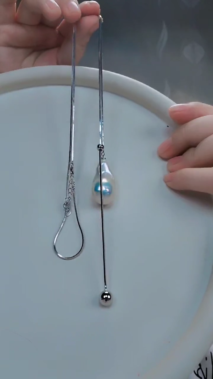 淡水珍珠银S925镶嵌颈饰巴洛克银球吊坠项链