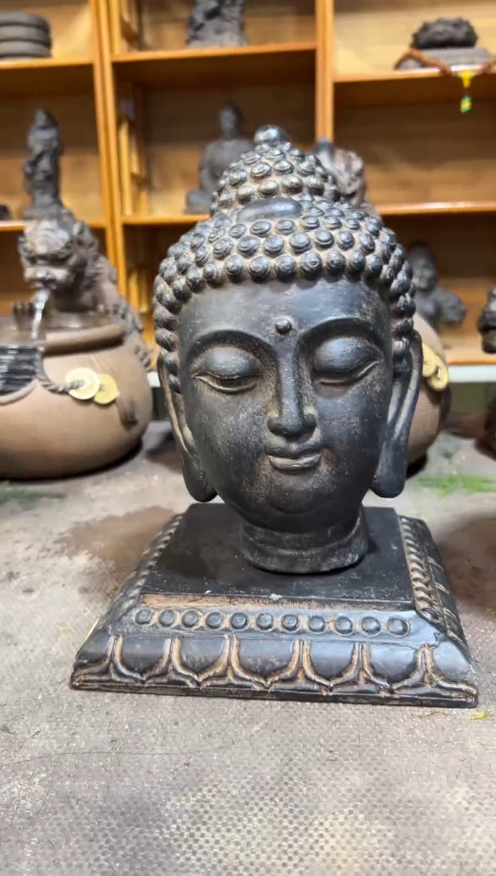 陶土【火山泥】小佛首+莲花底座