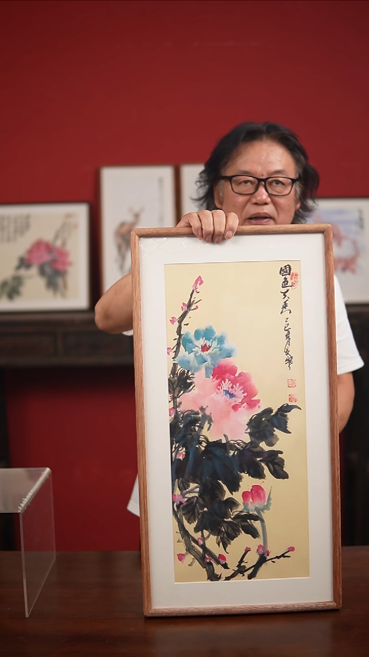 国画手写手绘-33*66实木框