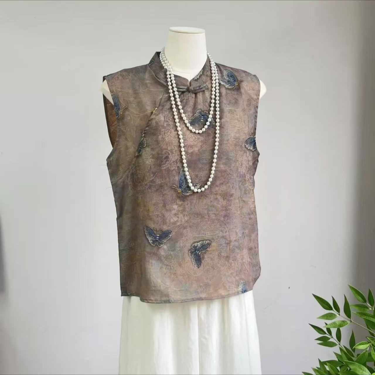 （锦蝶）浮光锦唐装薄款透气短袖重工国风复古无袖小衫