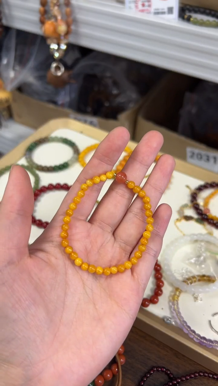 未镶嵌蜜蜡手链满蜜蜜蜡南红顶珠款手链[2903]