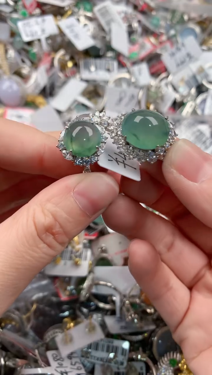 银S925镶嵌戒指翡翠6666----6