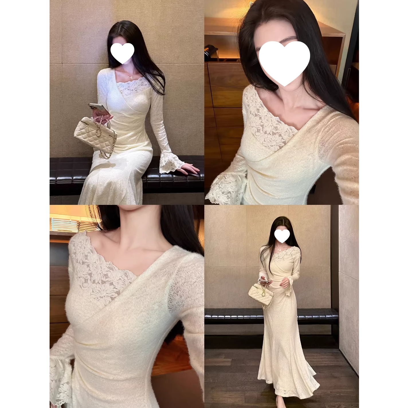 6-8米运补恋空圣诞穿搭法式针织连衣裙女冬装巨好看鱼尾蕾丝长裙