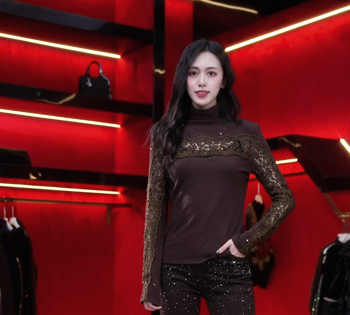 阿鱼家  秋冬设计高级感绣花连边时尚感显瘦修身上衣A460