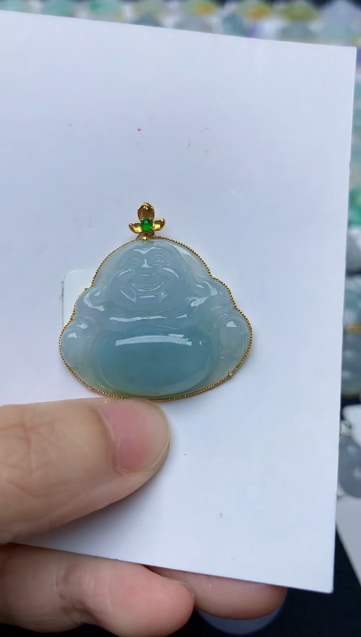 翡翠18K金镶嵌颈饰天然缅甸A货翡翠