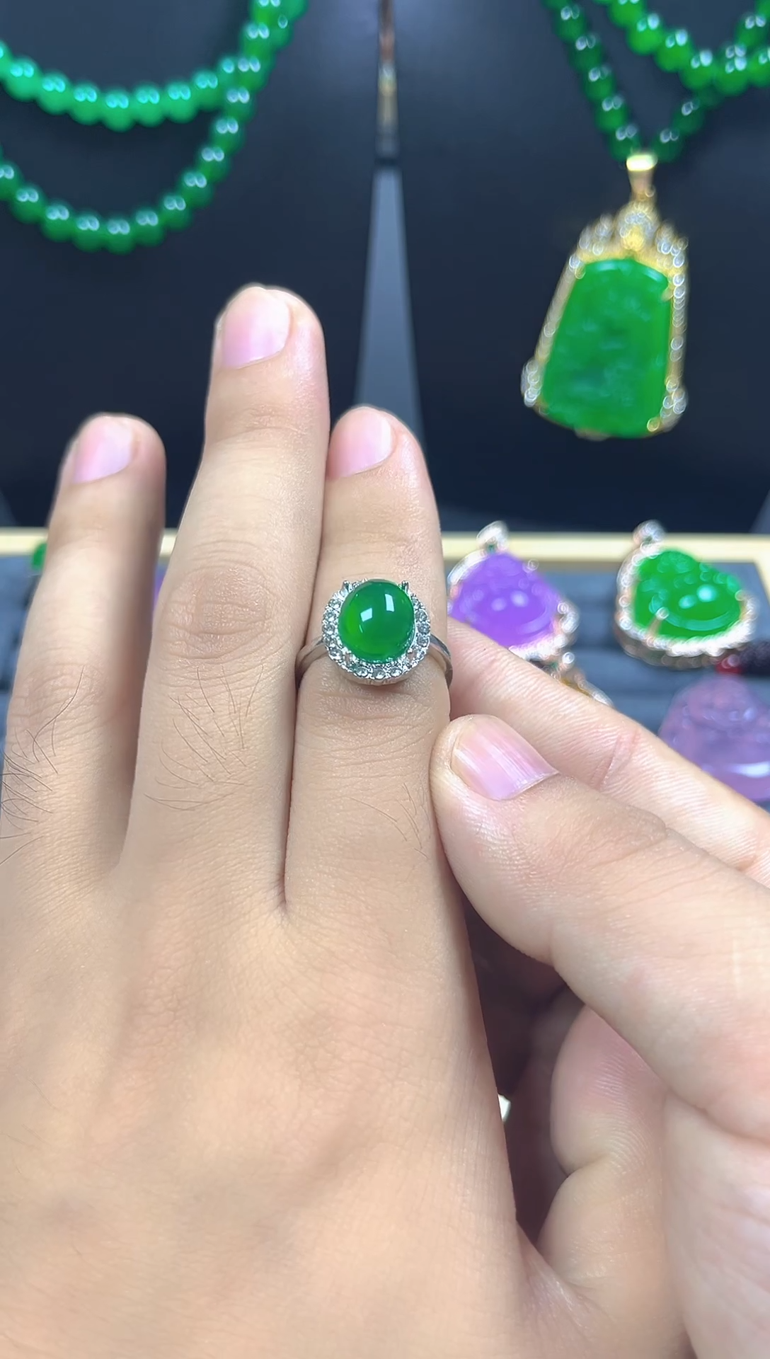 银S925镀金镶嵌戒指翡翠戒指