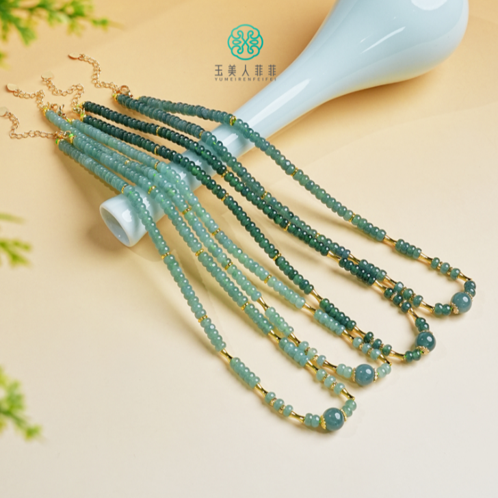 石惑珠宝%翡翠算盘珠项链约5mm%多样性发一