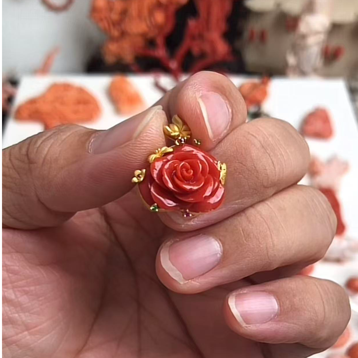 珊瑚玫瑰吊坠超级漏