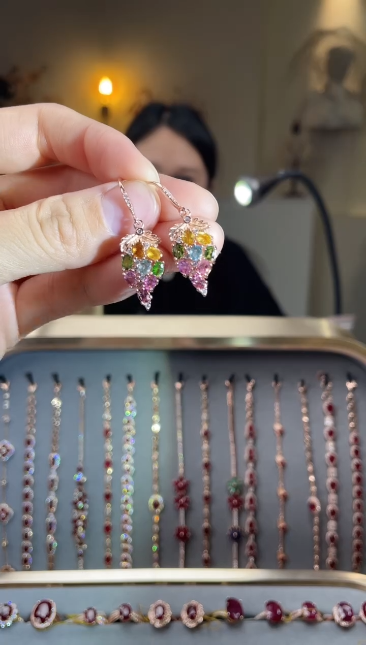 银S925镶嵌耳饰碧玺耳饰