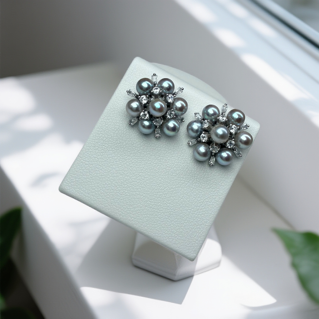 雪花真多麻珍珠4-5mm 海水珍珠AK正圆珠耳钉s925银针百搭