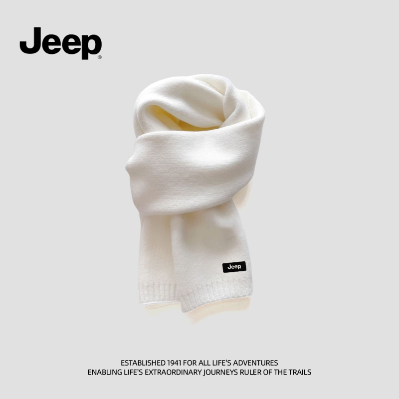 Jeep保暖围巾加厚纯色针织字母围脖保暖女法式日系ins风秋冬百搭