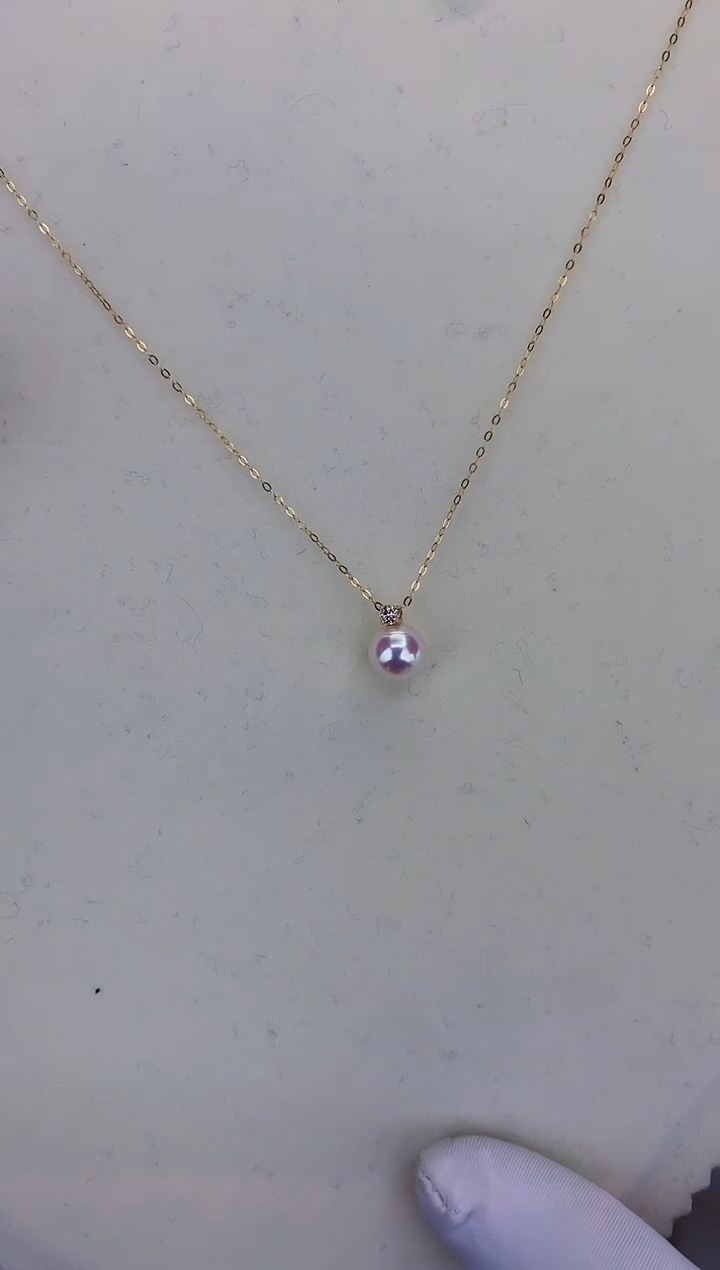 18K金镶嵌DA海水珍珠 GD017 7.5-8 钻石王妃吊坠赠银链