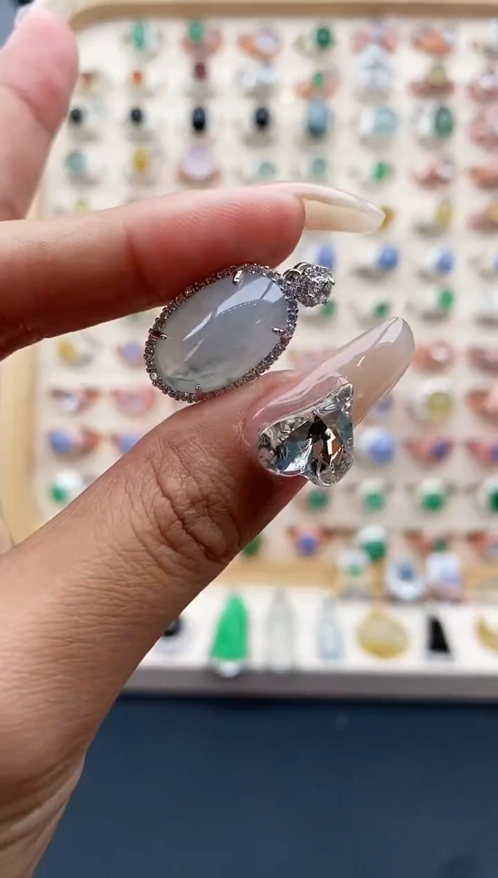 【闪购商品】翡翠戒指银S925镶嵌缅甸天然A货翡翠222   6-9