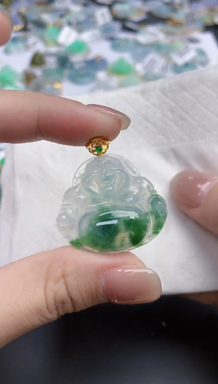 【闪购商品】翡翠颈饰18K金镶嵌天然缅甸翡翠A货