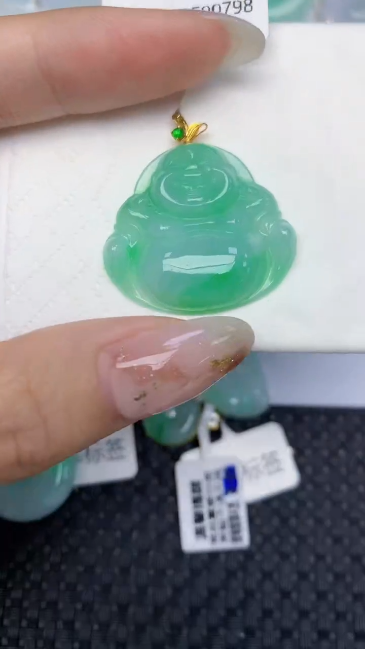 颈饰18K金镶嵌翡翠天然缅甸翡翠a货百元以上9元证书费自理