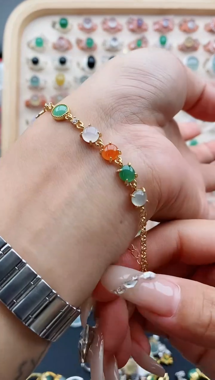 【闪购商品】翡翠手链银S925镶嵌缅甸天然A货翡翠111  2+9