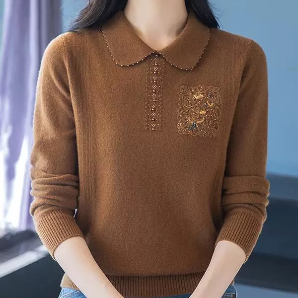 黛妍829冬季新款100%羊毛气质复古女款polo领针织上衣