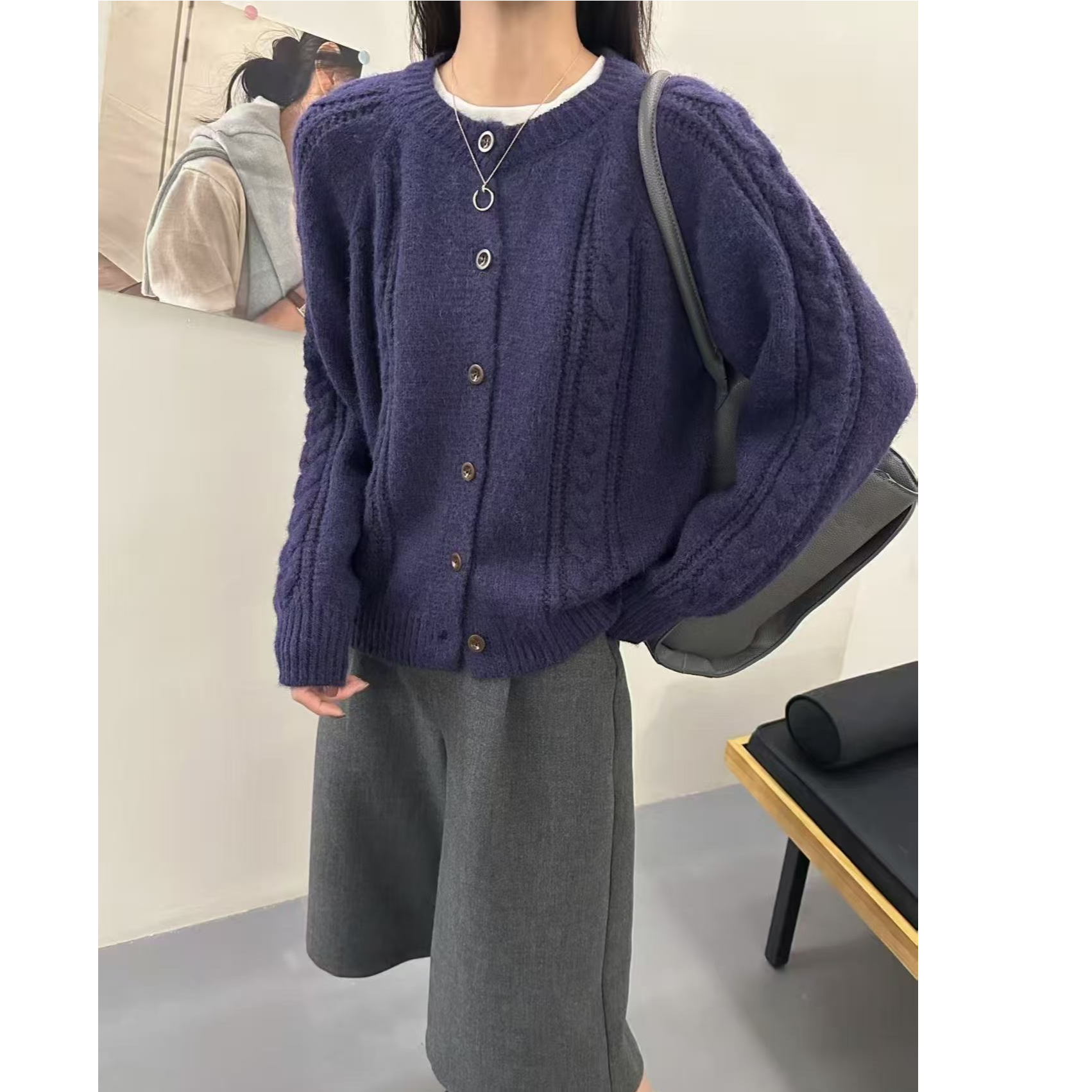 INS风开衫款纯色毛针织衫常规款宽松秋冬百搭休闲女装1432