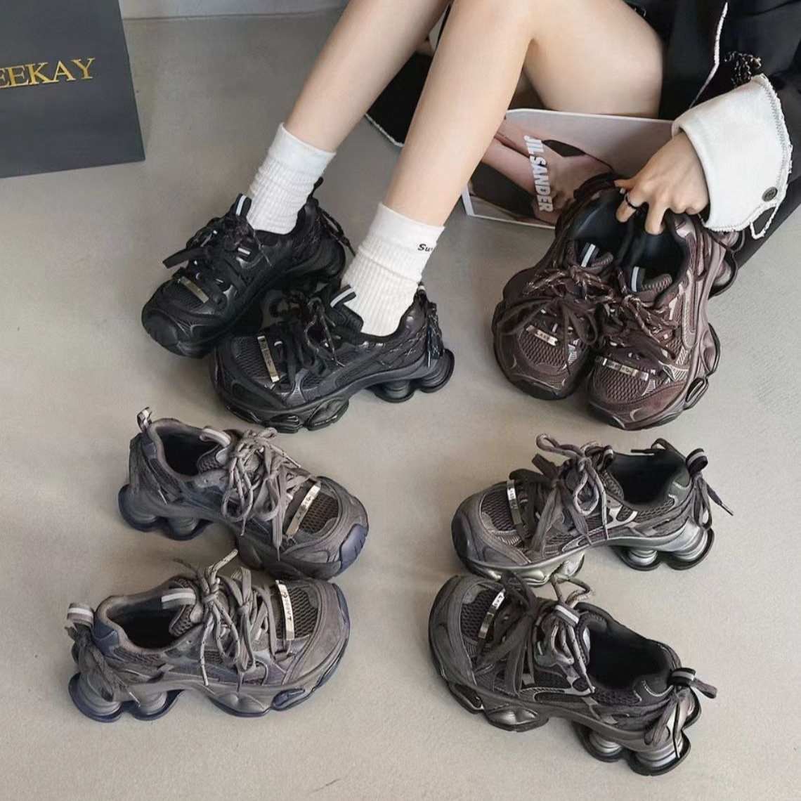 【NB】欧货轻便增高老爹鞋女2025新款秋季休闲运动鞋超火厚底跑步鞋