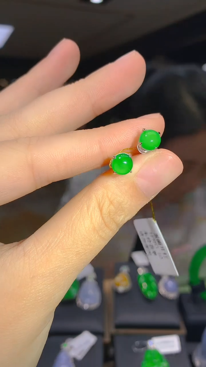 银S925镶嵌翡翠耳饰020（多样性发其一）