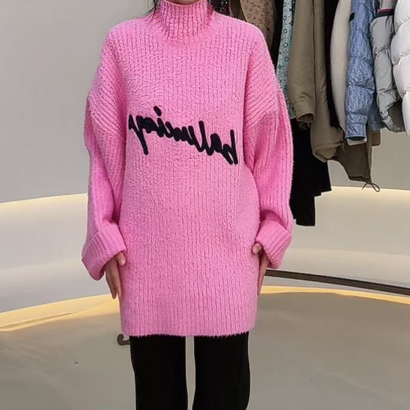 全新未使用 Balenciaga/巴黎世家 刺绣Logo马海毛高领毛衣/XS