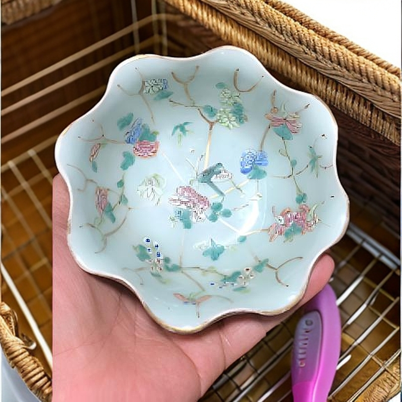同治粉彩花口洗12公分全品