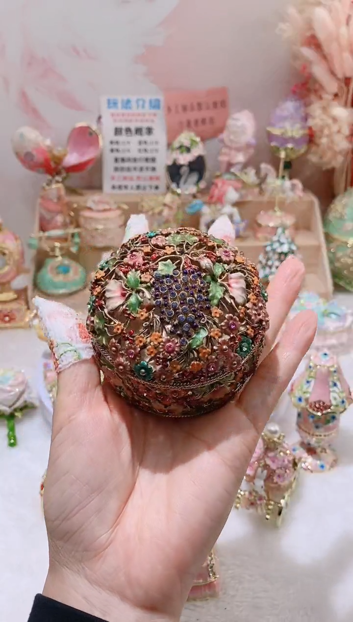 合金中古珐琅彩首饰盒摆件