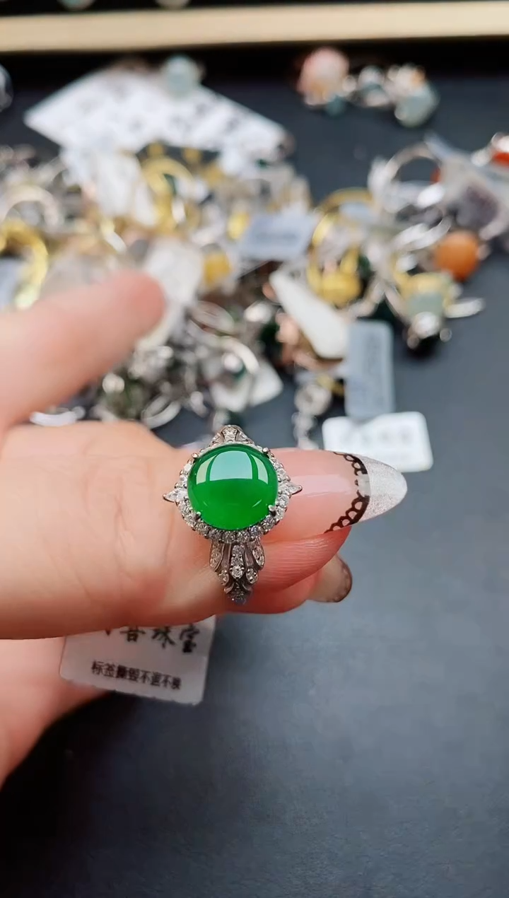 翡翠戒指银S925镶嵌87500