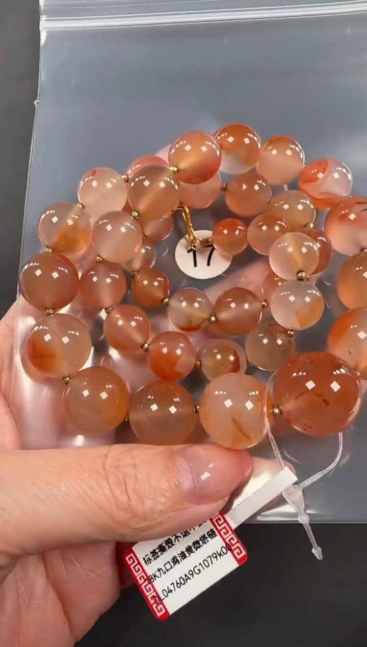 颈饰18K金镶嵌南红玛瑙落**悔原矿无优化无胶裂鸡油黄塔链