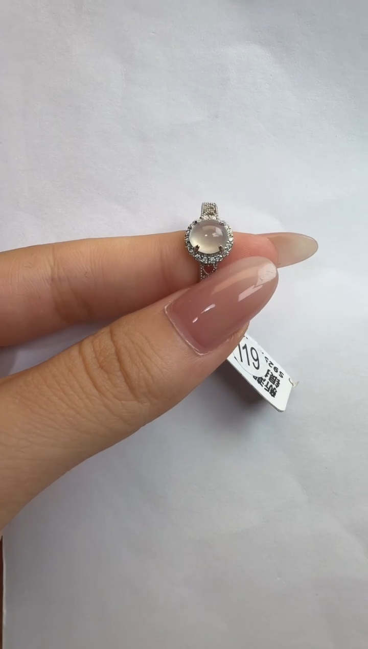 银S925镶嵌戒指翡翠通体925银镶缅甸A货翡翠戒指