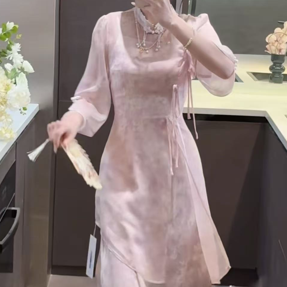 【婉婉定制】粉色连衣裙预CDX5LYQ5523B气质时尚新中式夏季中国风