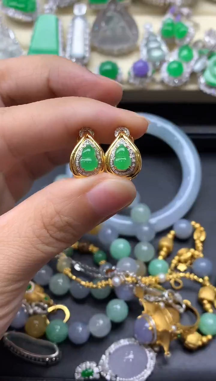 18K金镶嵌翡翠耳饰597-中国好珍宝