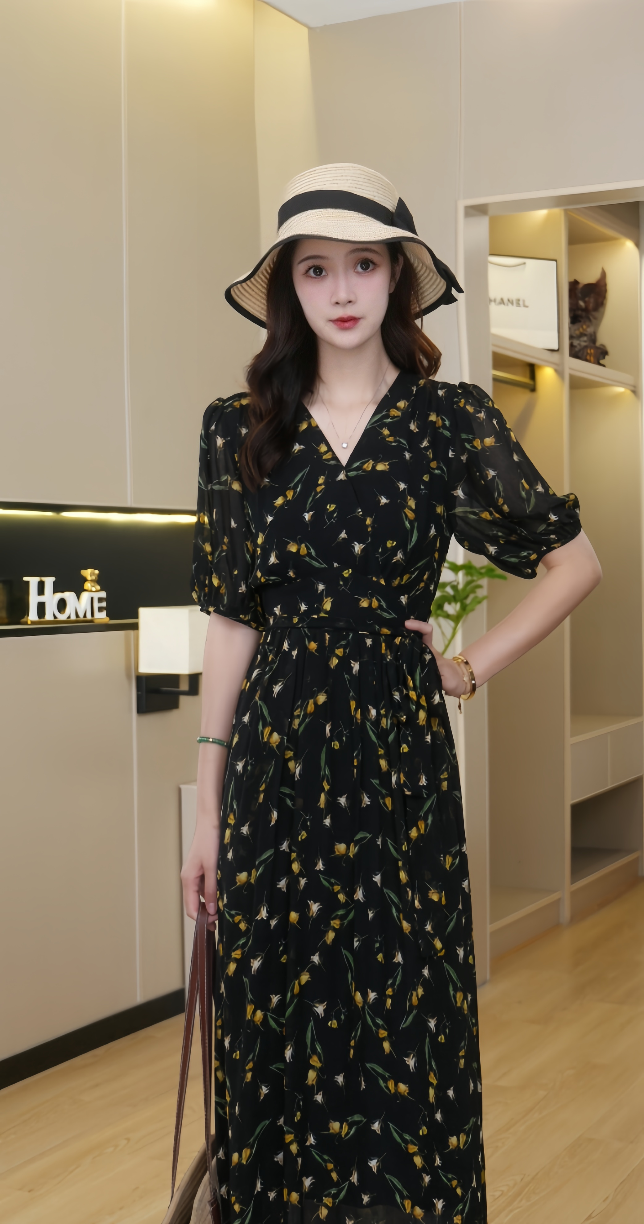 【盛夏柠檬】2025夏季新款碎花法式气质显瘦高级感中长款连衣裙