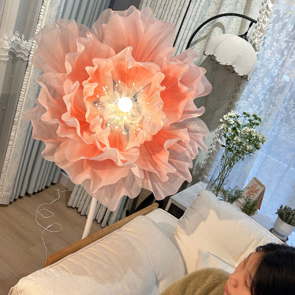 珠光砂少女粉地珠光纱开合花灯直播间展示装饰简约饰卧室橱窗摆件