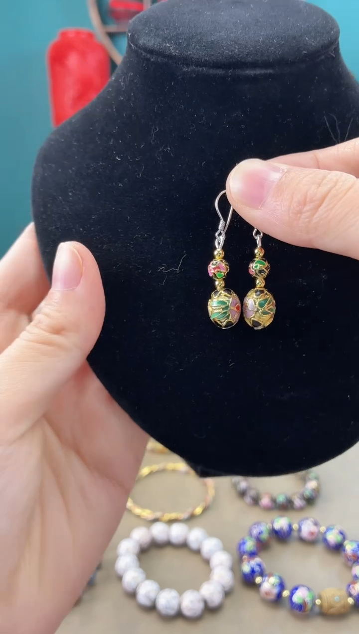 非遗 景泰蓝耳饰 金地枣珠黑