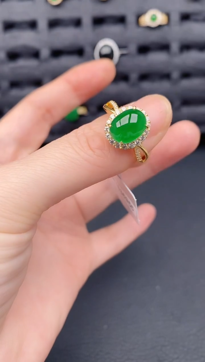 银S925镶嵌戒指翡翠天然a货翡翠279
